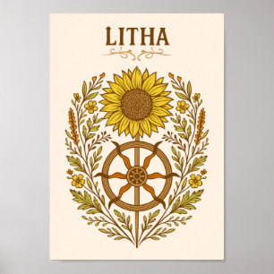 Litha Sunflower Wheel Summer Solstice Celestial  Poster