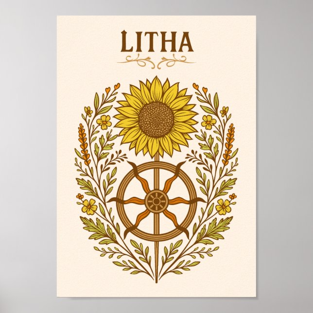 Litha Sunflower Wheel Summer Solstice Celestial  Poster (Front)