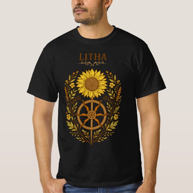 Litha Sunflower Wheel Summer Solstice Celestial  T-Shirt (Front)