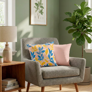 Lithograph Blue Yellow pink fun botanical leafy Cushion