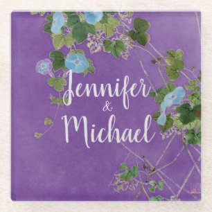 Lithograph Modern Plain Calligraphy Name Floral Glass Coaster