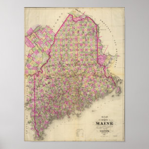 Lithographed Map of Maine Poster