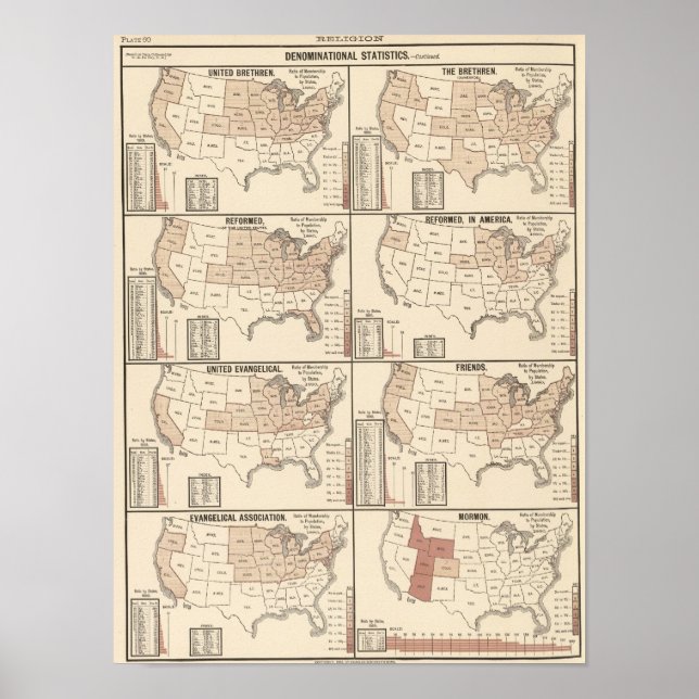 lithographed maps of denominational statistics poster (Front)