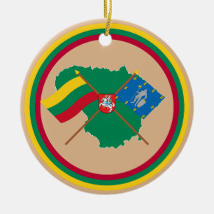 Lithuania and Alytus County Flags, Arms, Map Ceramic Tree Decoration