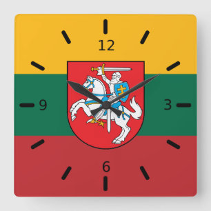 Lithuania flag-coat of arms square wall clock