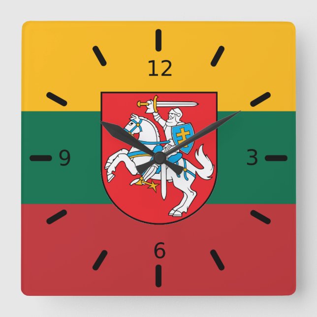Lithuania flag-coat of arms        square wall clock (Front)