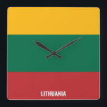 Lithuania Flag Dazzling Patriotic Square Wall Clock<br><div class="desc">Lithuania Flag Dazzling Patriotic Square Wall Clock in the colours and the elements of the Lithuania national flag covering the front of the clock. National flag colours are complemented with the text "Lithuania" on the bottom. Text is fully customisable using "Customise it!" feature. Feel free to change it, remove it...</div>