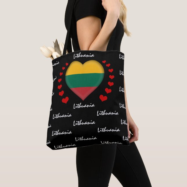 Lithuania Flag & Heart, Lithuanian Flag fashion Tote Bag (Close Up)
