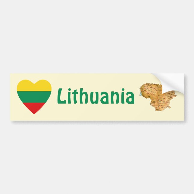 Lithuania Flag Heart + Map Bumper Sticker (Front)