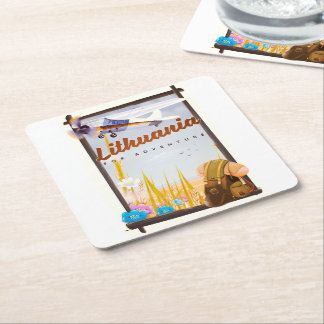 lithuania - For an adventure travel poster Square Paper Coaster