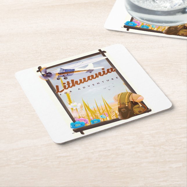 lithuania - For an adventure travel poster Square Paper Coaster (Angled)