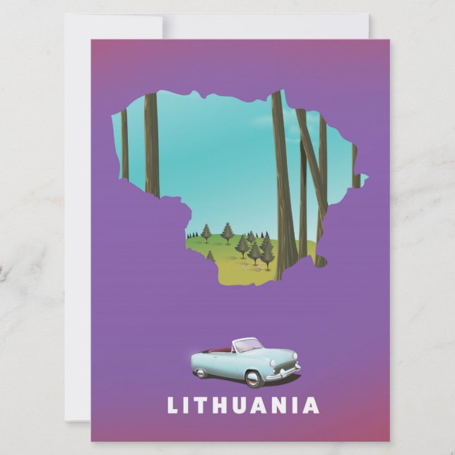 Lithuania Illustrated map travel poster Invitation (Front)