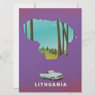 Lithuania Illustrated map travel poster Invitation