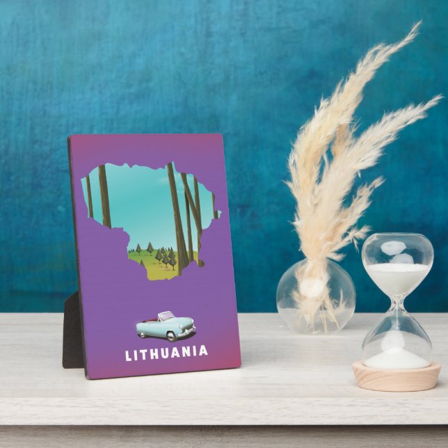 Lithuania Illustrated map travel poster Plaque (Side)