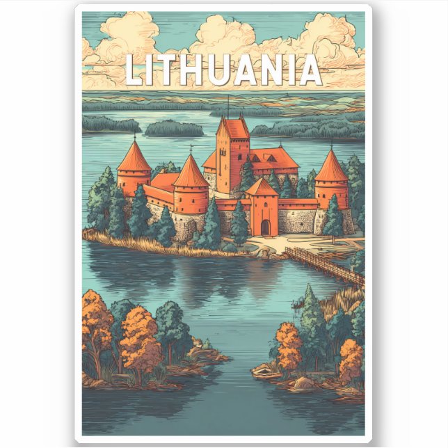 Lithuania Illustration Travel Art Vintage (Front)