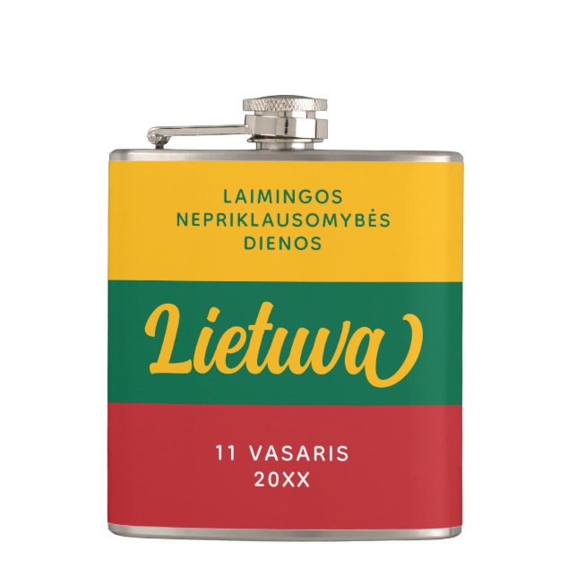 Lithuania Independence Day National Flag Hip Flask (Front)