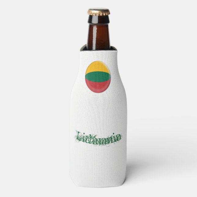 Lithuania, Lithuanian Red Green & Yellow Flag Bottle Cooler (Bottle Front)