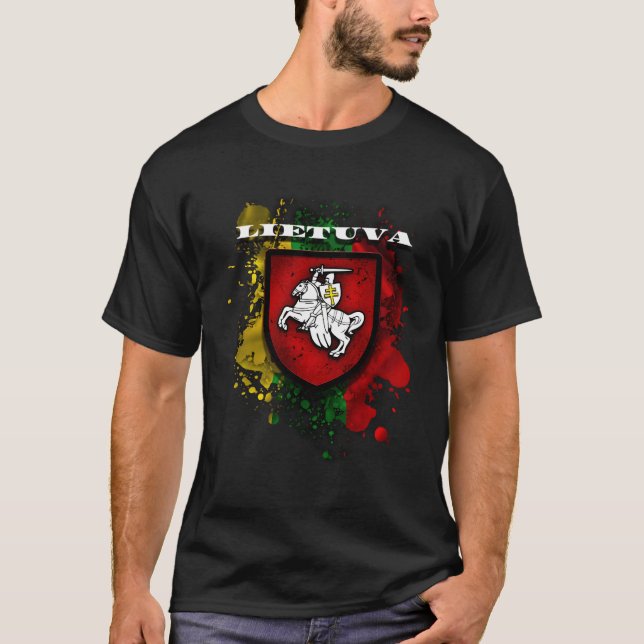 Lithuania National Attributes Flag And Vytis T-Shirt (Front)