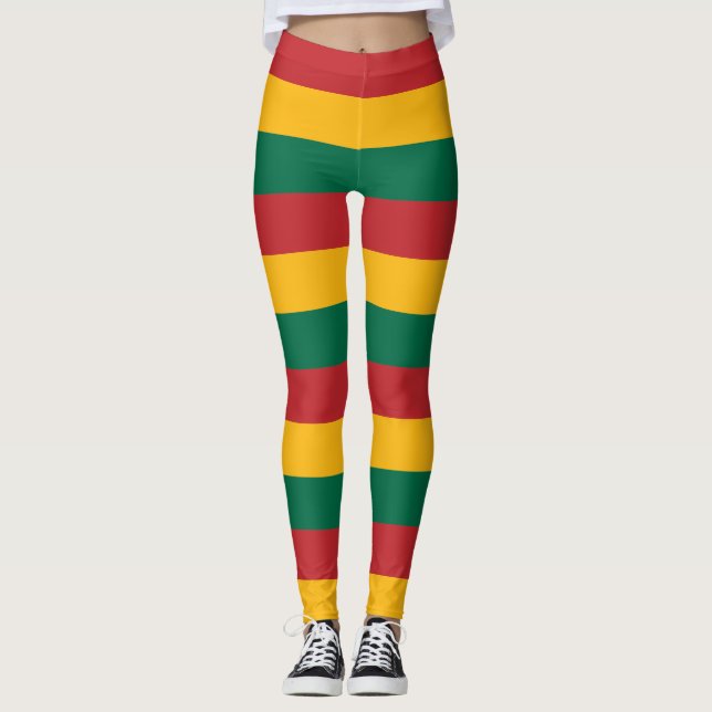 Lithuania National Flag Colours Horizontal Striped Leggings (Front)