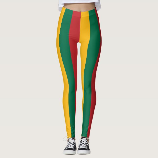 Lithuania National Flag Colours Vertical Striped Leggings (Front)