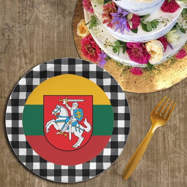 Lithuania Plate, buffalo plaid & Lithuanian Flag Paper Plate (Creator Uploaded)