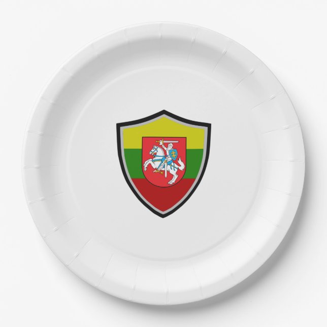 Lithuania shield flag-coat arms paper plate (Front)