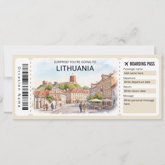 Lithuania Trip Boarding Pass Ticket Invitation (Front)