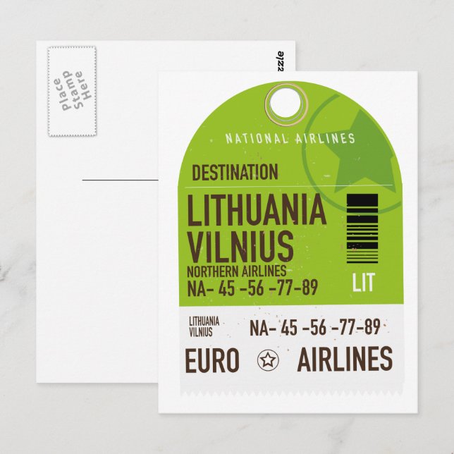 Lithuania Vilnius airliner travel ticket Postcard (Front/Back)