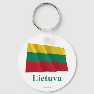 Lithuania Waving Flag with Name in Lithuanian Key Ring