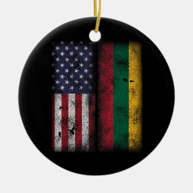 Lithuanian American Flag Lithuania Lietuva Ceramic Tree Decoration (Front)