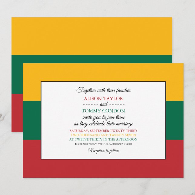 Lithuanian Flag, Flag of Lithuania Wedding Invitation (Front/Back)