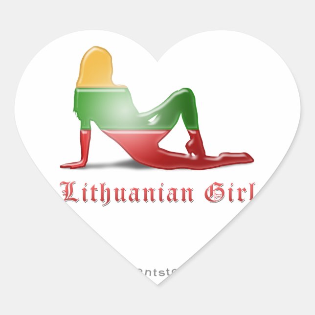 Lithuanian Girl Silhouette Flag Heart Sticker (Front)