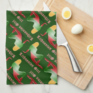 Lithuanian Girl Silhouette Flag Tea Towel