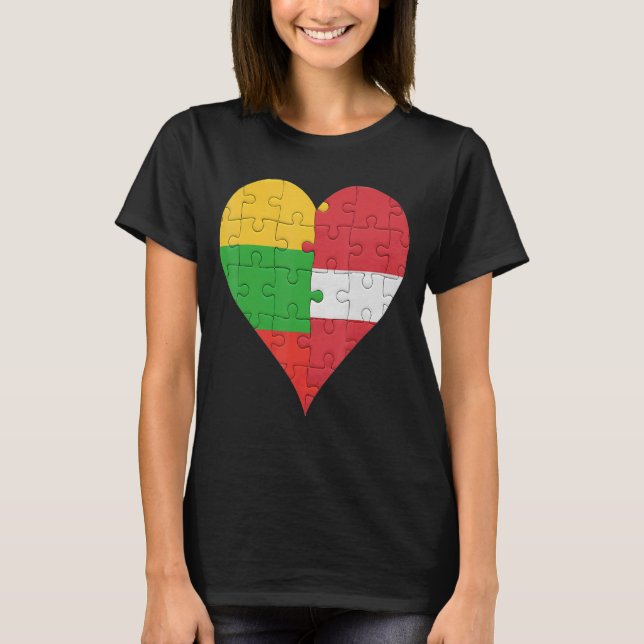Lithuanian Latvian Flag Heart T-Shirt (Front)