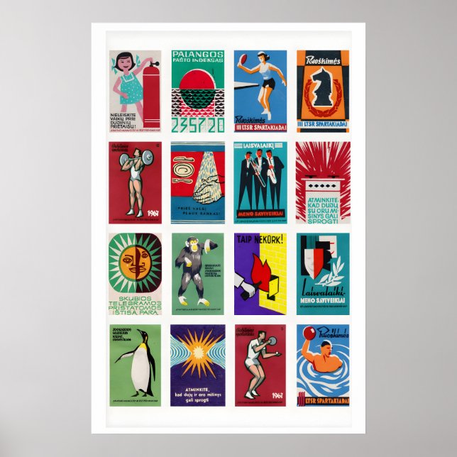 Lithuanian Matchbox Labels Grid, Vintage Ephemera Poster (Front)