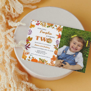 Litlle Pumpkin is turning two 2nd Girl Birthday Invitation