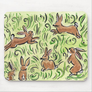 Litte Brown  Bunnies Hopping Mouse Mat