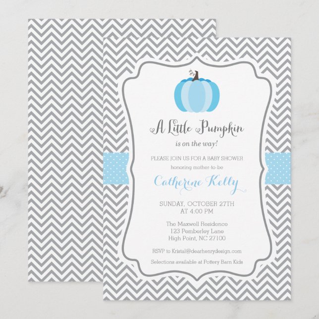 Litte Pumpkin Fall Baby Shower Invitation, Boy Invitation (Front/Back)