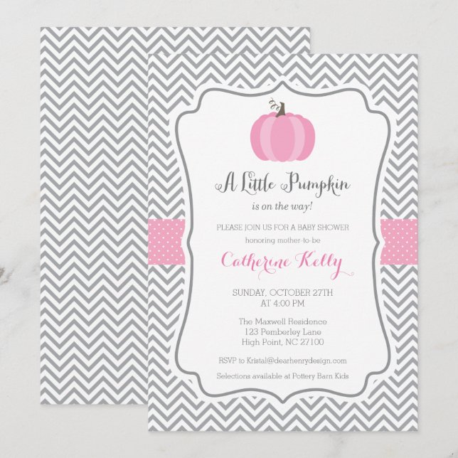 Litte Pumpkin Fall Baby Shower Invitation, Girl Invitation (Front/Back)