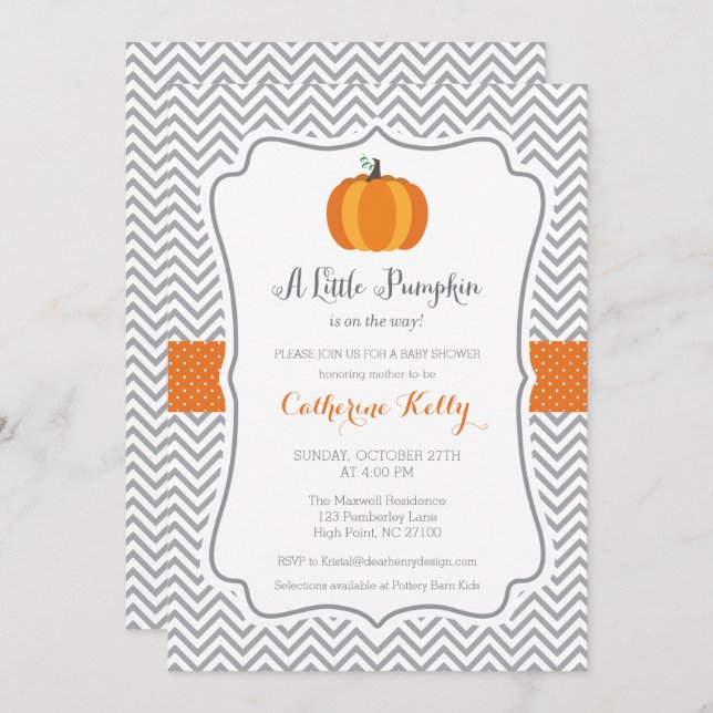 Litte Pumpkin Fall Baby Shower, Orange Neutral Invitation (Front/Back)