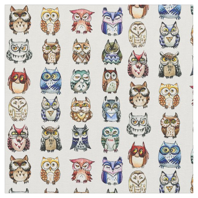 Littel Rainbow owls - funny pattern Fabric (Close Up)