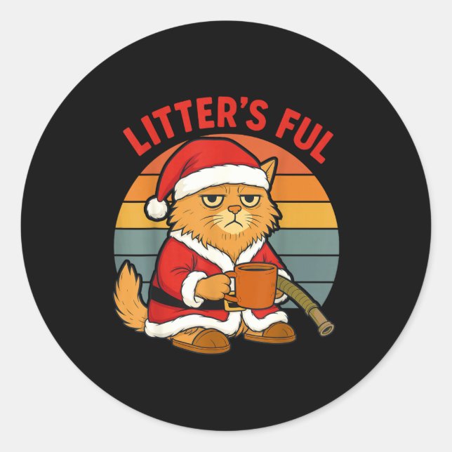 Litter’s Full Cat Christmas Costume Tired Litter’s Classic Round Sticker (Front)