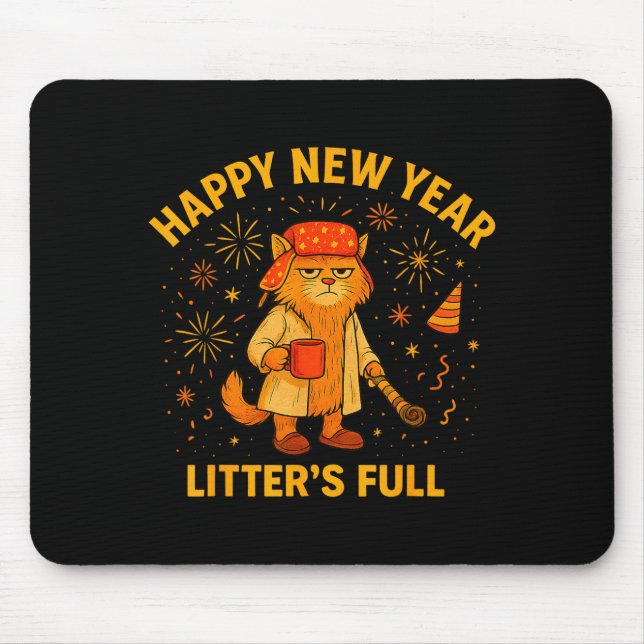 Litter’s Full Funny Cat Lovers Happy New Year  Mouse Mat (Front)