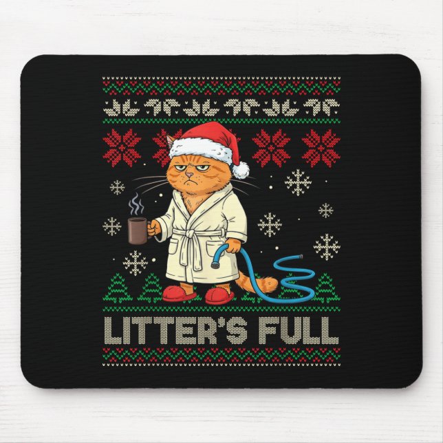 Litter’s Full Funny Cat Lovers Ugly Christmas Swea Mouse Mat (Front)