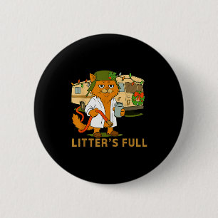 Litters Full Funny Cat With Hose And Drink 6 Cm Round Badge