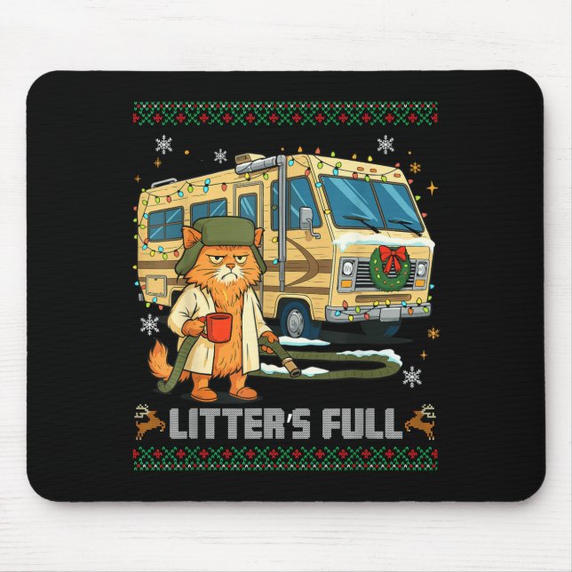 Litter's Full Funny Silly Cat Holding Coffee Meme  Mouse Mat (Front)