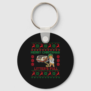 Litter's Full Merry Christmas Funny Cat Lover Ugly Key Ring