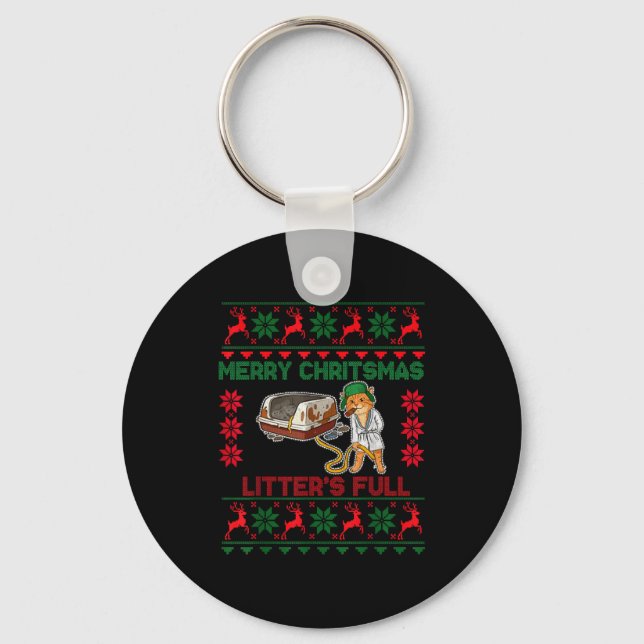 Litter's Full Merry Christmas Funny Cat Lover Ugly Key Ring (Front)