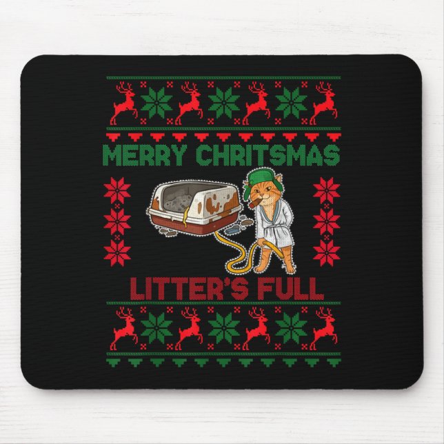 Litter's Full Merry Christmas Funny Cat Lover Ugly Mouse Mat (Front)