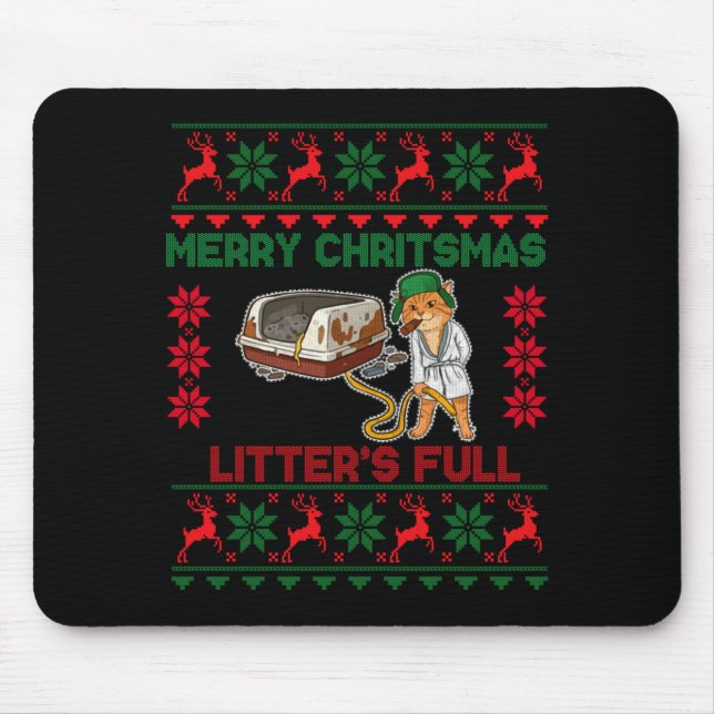 Litter's Full Merry Christmas Funny Cat Lover Ugly Mouse Mat (Front)